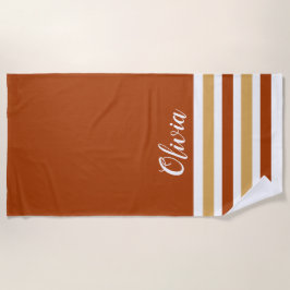 Toalla De Playa Arena Marrón Personalizada Y Rayas Blancas