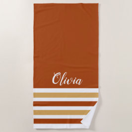 Toalla De Playa Arena Marrón Personalizada Y Rayas Blancas