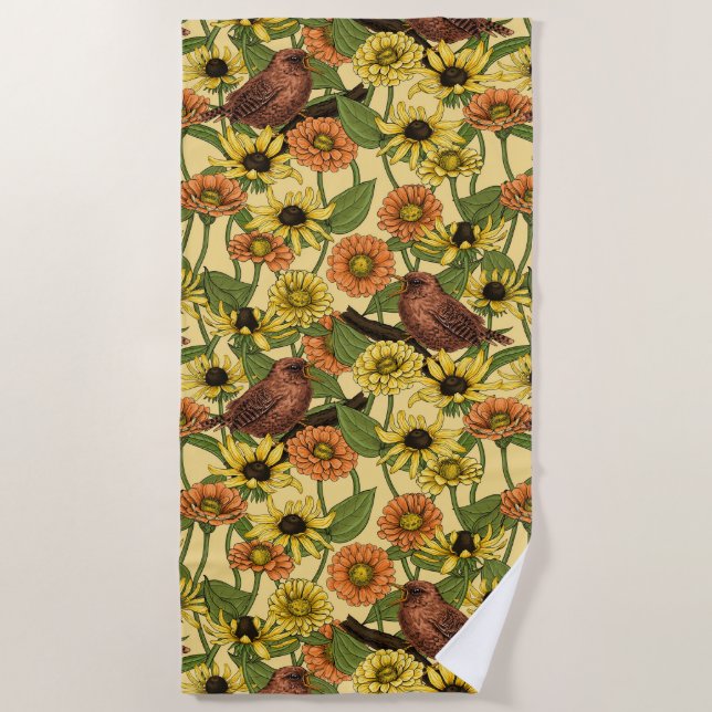 Toalla De Playa Arenas y flores de amarillo pálido (Anverso)