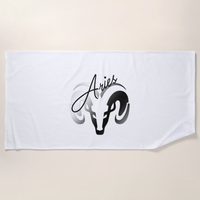 Toalla De Playa Aries plateados Ram Zodiac (Anverso)