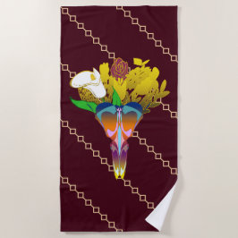 Toalla De Playa Art Deco Vase with Golden Flowers