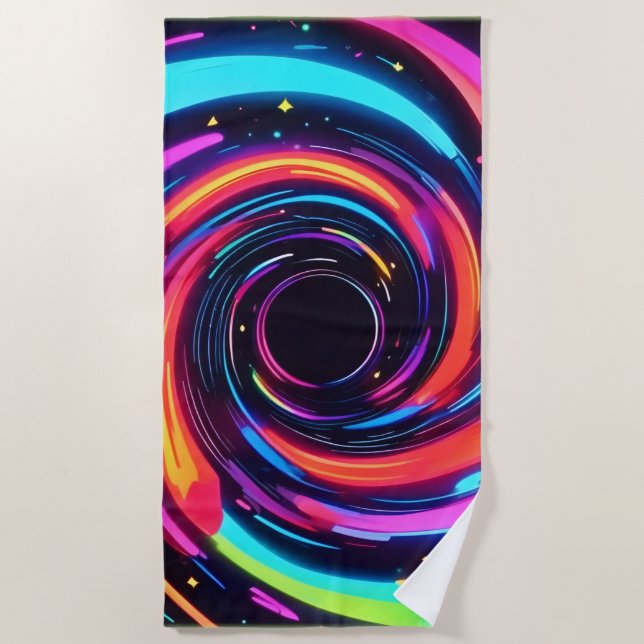 Toalla De Playa Arte abstracto colorido de espiral neón (Anverso)