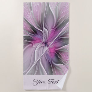 Toalla De Playa Arte abstracto moderno floral flor rosa gris nombr