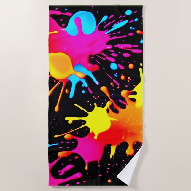 Toalla De Playa Arte abstracto neón vívido en movimiento (Anverso)