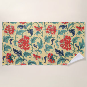 Toalla De Playa Arte Antiguo Nouveau Chino Rojo Floral Chinoiserie