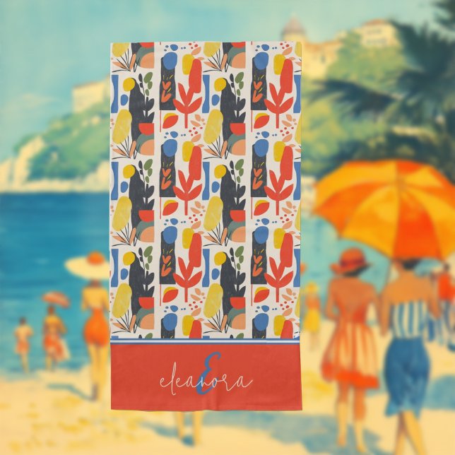 Toalla De Playa Arte botánico vibrante rojo, amarillo y azul (Subido por el creador)