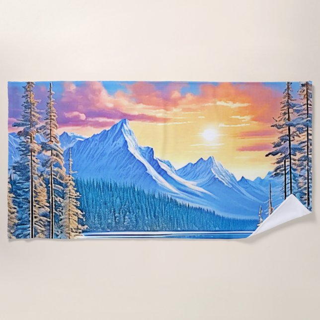 Toalla De Playa Arte Congelado de Sunset Lake (Anverso)