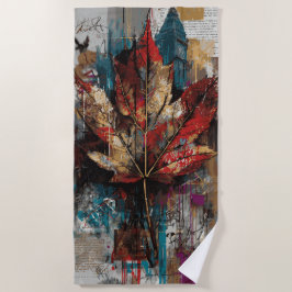 Toalla De Playa Arte de collage de la ciudad de hoja de arce color