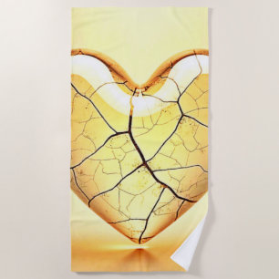 Toalla De Playa Arte de Corazón Agrietado Dorado