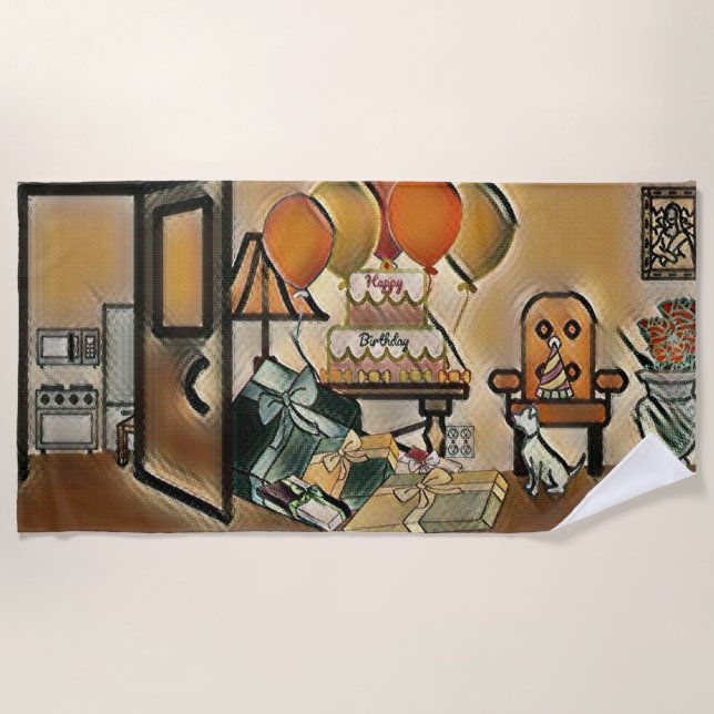 Toalla De Playa Arte de cumpleaños feliz (Anverso)