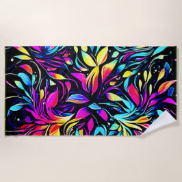 Toalla De Playa Arte de explosión floral de neón
