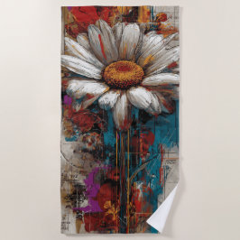 Toalla De Playa Arte de Flor Collage Urbano Margarita Blanca