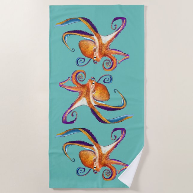 Toalla De Playa Arte de la acuarela Octopus Sealife (Anverso)