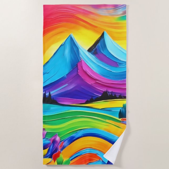 Toalla De Playa arte de la montaña arcoiris (Anverso)