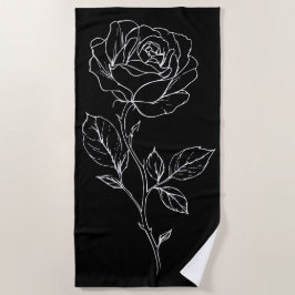 Toalla De Playa Arte de línea de rosa minimalista – Flor blanca y 