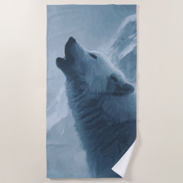 Toalla De Playa Arte de Lobo Aullador – Diseño de Bosque Nocturno 