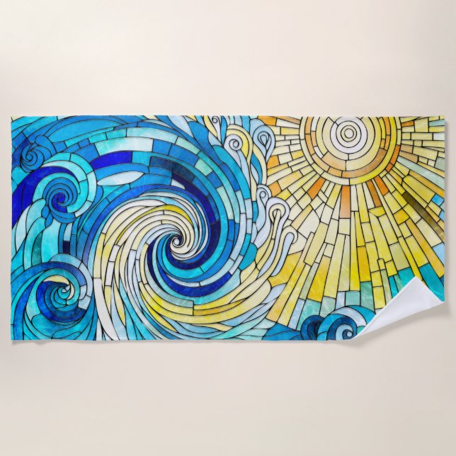 Toalla De Playa Arte de mosaico de Ocean Wave Sun (Anverso)