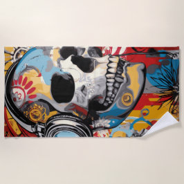 Toalla De Playa Arte de música urbana de cráneo con auriculares