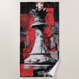 Toalla De Playa Arte de pieza de ajedrez rey - Diseño Grunge Rojo 