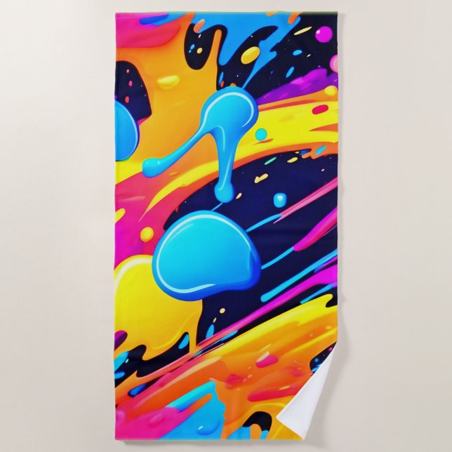 Toalla De Playa Arte de pintura con salpicaduras de neón (Anverso)