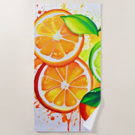 Toalla De Playa Arte de Salpicaduras de Frutas Cítricas Vibrantes