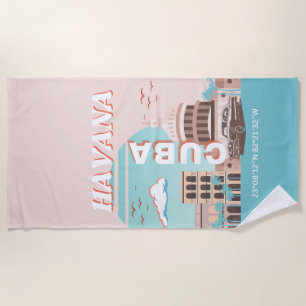 Toalla De Playa Arte de viaje retro de La Habana Cuba