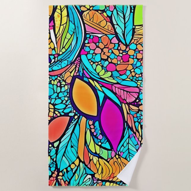 Toalla De Playa Arte Floral Abstracto Colorido (Anverso)