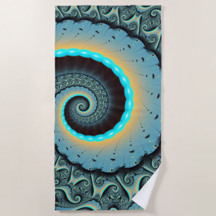 Toalla De Playa Arte fractal en espiral abstracto azul turquesa na