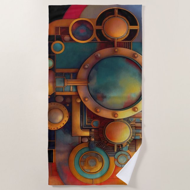 Toalla De Playa Arte geométrico industrial steampunk (Anverso)