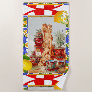 Toalla De Playa Arte italiano, siciliano, maiólica, tejas, arte ba