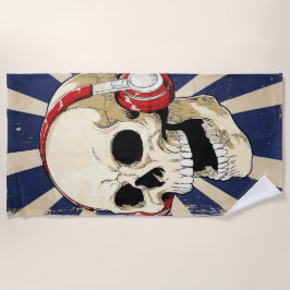 Toalla De Playa Arte musical retro con cráneo y auriculares