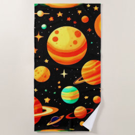 Toalla De Playa Arte Personalizado cósmico con tonos cálidos
