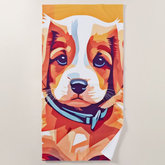 Toalla De Playa Arte pop de cachorro curado (Anverso)