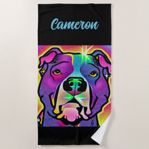 Toalla De Playa Arte pop de perro de Pitbull personalizado