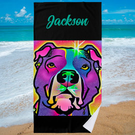 Toalla De Playa Arte pop de perro de Pitbull personalizado