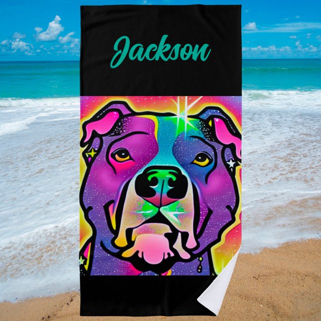 Toalla De Playa Arte pop de perro de Pitbull personalizado (Subido por el creador)