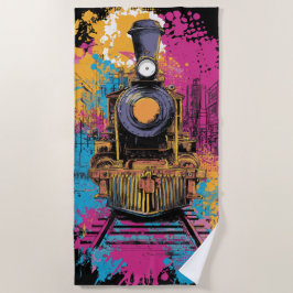 Toalla De Playa Arte pop de tren de vapor vintage con salpicaduras
