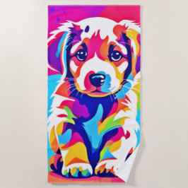 Toalla De Playa Arte Vibrante de Cachorro