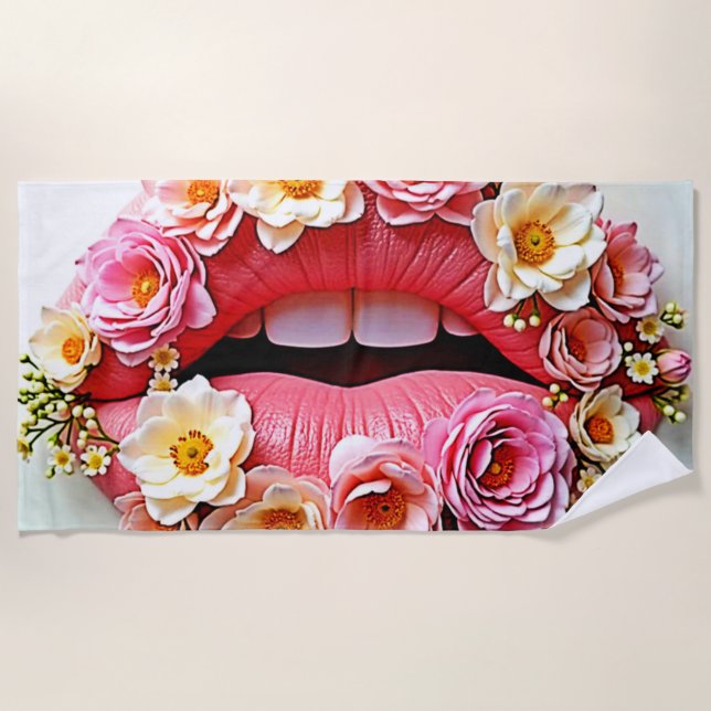 Toalla De Playa Artesanía de Labios Florales (Anverso)