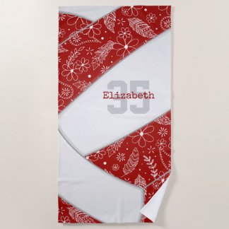 Toalla De Playa artístico floral paisley patrón boho rojo voleibol