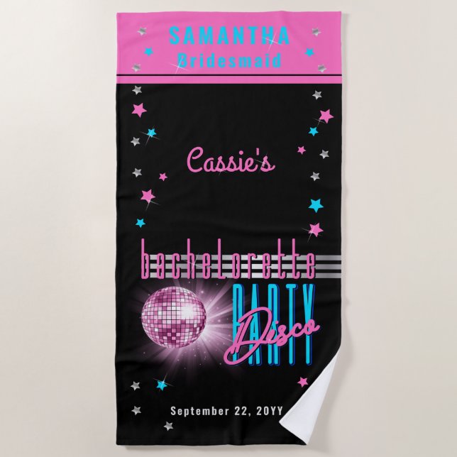 Toalla De Playa Aspecto Retro de Neón de los 70's Bola de Discotec (Anverso)
