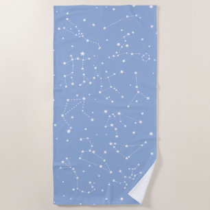 Toalla De Playa Astrología Pastel Azul Blanco Estrellas Constelaci