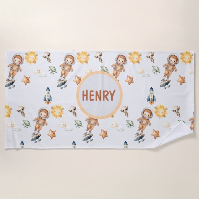 Toalla De Playa Astronauta y aventura espacial adorable (Anverso)