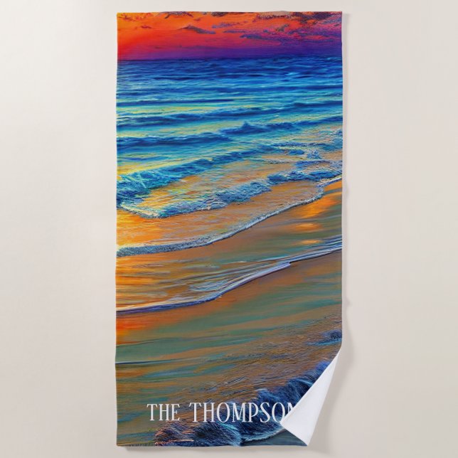 Toalla De Playa Atardecer de isla con nombre personalizado (Anverso)