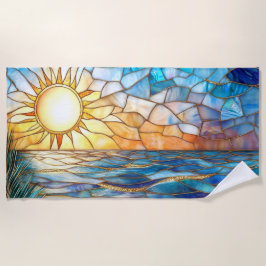 Toalla de playa Atardecer de océano de vidrio teñi