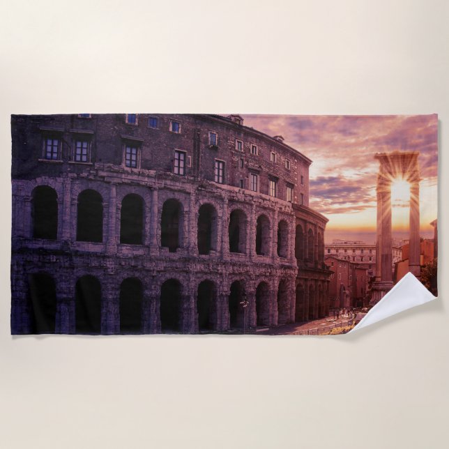 Toalla De Playa Atardecer sobre el Coliseo de Roma (Anverso)