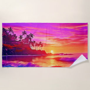 Toalla De Playa Atardecer tropical: arte reluciente en la playa
