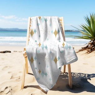 Toalla De Playa Atómico Starburst Mid Century Modern Aqua Gold