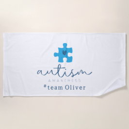 Toalla De Playa autism awareness blue puzzle piece #team name 