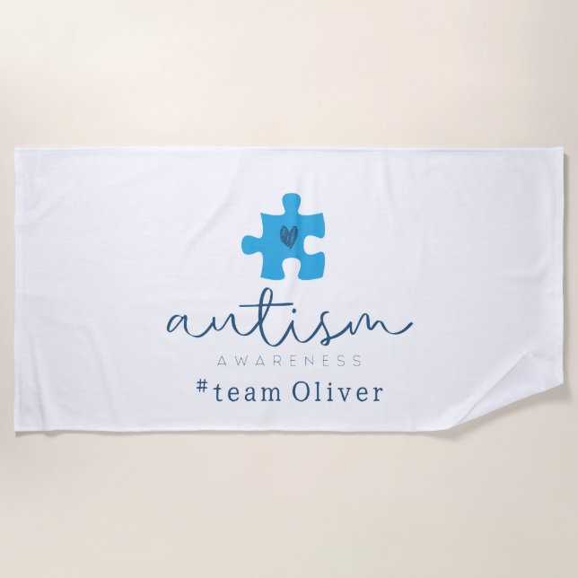 Toalla De Playa autism awareness blue puzzle piece #team name  (Anverso)